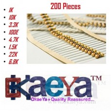 OkaeYa 200 Pieces 8 Values Assorted Mixed Carbon Film Resistors Lot 5 Percent 0.25W Resistor Kit